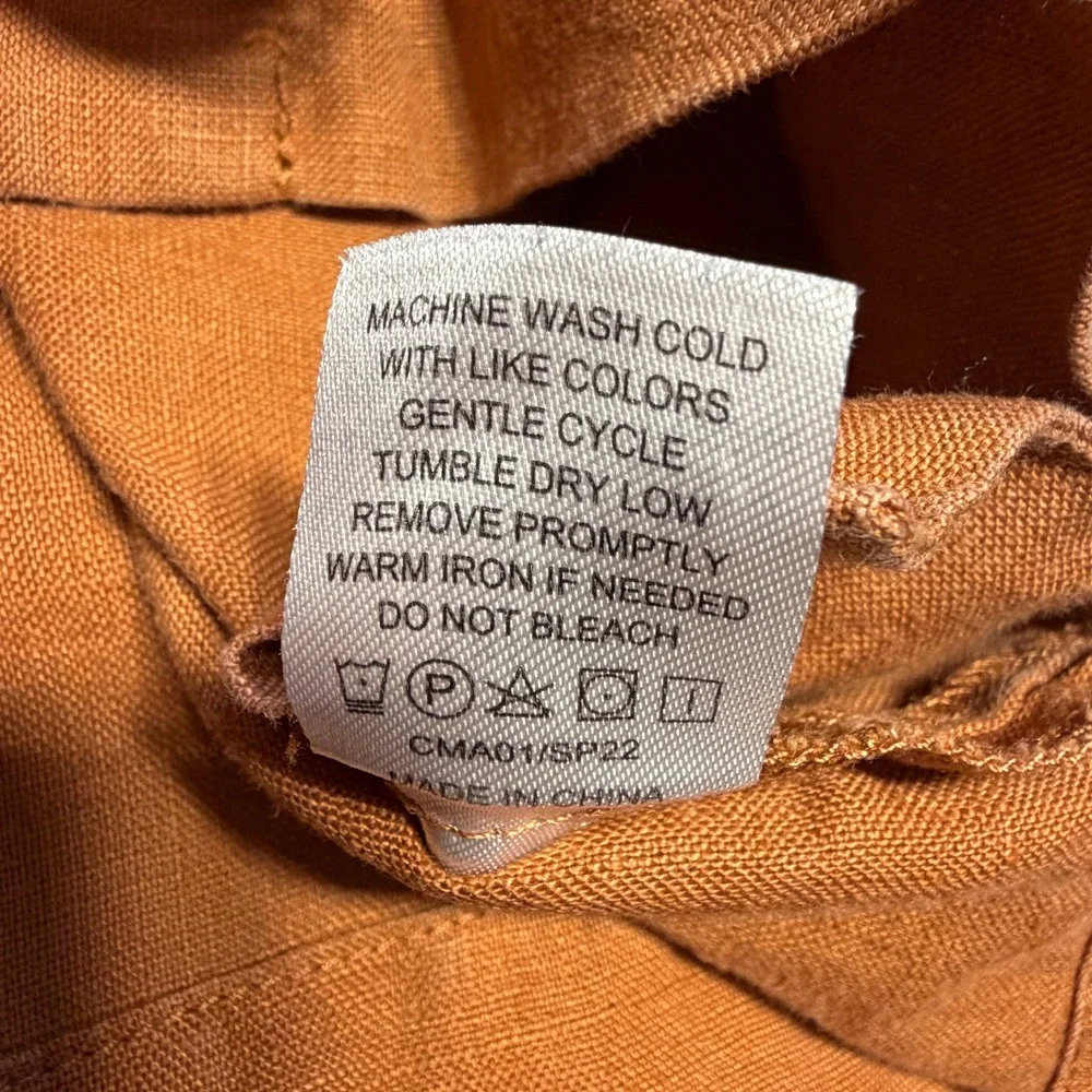 Quince 100% European Linen Short Sleeve Button Front Shirt Terracotta Orange XS - Picture 8 of 8